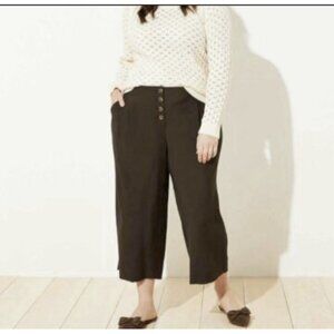 LOFT Pants Womens 12 Olive Green High Waist Wide Leg Crop Pleated Button Front